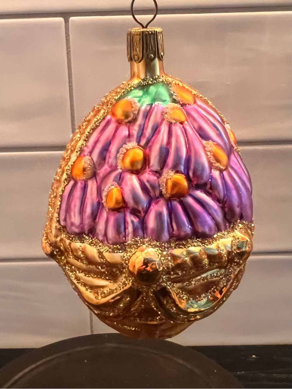 Vintage Hand-Blown Basket of Flowers Ornament Made in Poland